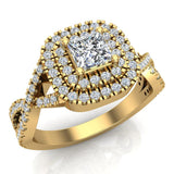 Twists Square Halo Princess Cut Engagement Ring 14K Gold 0.90 Ctw Diamonds (G,I1) - Yellow Gold