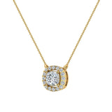 Cushion Halo Diamond Necklace 14K Gold-I,I1 - Yellow Gold