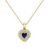 Dainty Blue Sapphire & Halo Diamond Heart Necklace 14K Gold ¾ ct-L,I2 - Yellow Gold
