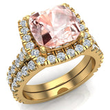 Morganite Cushion Halo Diamond wedding ring for women 18K Gold 3.28 ct-G,VS - Yellow Gold