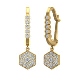 Hexagon Diamond Dangle Earrings Dainty Drop Style 14K Gold 1.25 ct-I,I1 - Yellow Gold