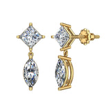 Princess & Marquise Two stone Diamond Dangle Earring 14K Gold-I,I1 - Yellow Gold