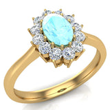 March Birthstone Aquamarine Oval 14K Gold Diamond Ring 0.80 ct tw - Yellow Gold