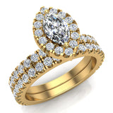 Petite ring for women Marquise Cut Halo Bridal Set 14K Gold 1.55 ct-I,I1 - Yellow Gold