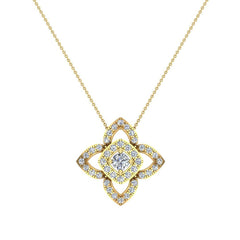 0.90 cttw Floral pattern motif Diamond Necklace Yellow Gold