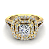 Magnificent Princess Diamond Cushion Halo V Shank Engagement Ring 1.47 ctw 18K Gold (G,SI) - Yellow Gold