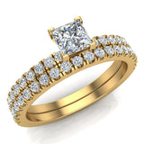 Petite Wedding Rings Princess Cut Bridal Set 18K Gold 0.90 ct-G,SI - Yellow Gold