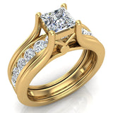 Princess Cut Adjustable Band Engagement Ring Set 14K Gold (I,I1) - Yellow Gold