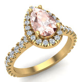 Pear Cut Pink Morganite Halo Engagement Ring 18K Gold-G,VS - Yellow Gold