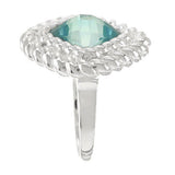 Ultra Fine Silver Faceted Cushion Cut Gemstone Rope Border Ring