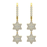 Star of David Diamond Dangle Earrings Drop Style 18K Gold 1.31 ct-G,VS - Yellow Gold