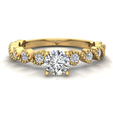 Milgrain Diamond Engagement Ring for Women Ocean Wave Ripple 14K Gold I I1 - Yellow Gold