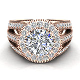 Moissanite Engagement Ring Accented Diamond Ring 14K Gold 7.30mm 2.80 ct-G,SI - Rose Gold