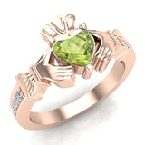 Genuine Heart Green Peridot Claddagh Diamond Ring 0.62 cttw 14K Gold - Rose Gold