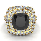 Cushion cut engagement rings women Black diamond halo 3 ctw I1 - Yellow Gold