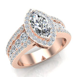Elegant Marquise Brilliant Halo Diamond Engagement Ring 1.80 ctw 14K Gold (I,I1) - Rose Gold