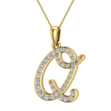 Initial pendant Q Letter Charms Diamond Necklace 14K Gold-G,I1 - Yellow Gold