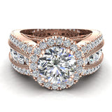 Moissanite Real diamond accented channel set engagement rings 4.84 ctw SI - Rose Gold