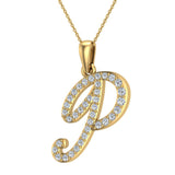 Initial pendant P Letter Charms Diamond Necklace 14K Gold-G,I1 - Yellow Gold