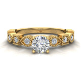 Milgrain Round Diamond Engagement Ring for Women 14K Gold 0.60 ct-G,SI - Yellow Gold