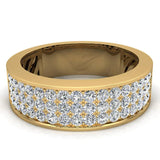 Unisex Wedding Band Three row Diamond Ring 14K Gold 1.00 cttw-I,I1 - Yellow Gold