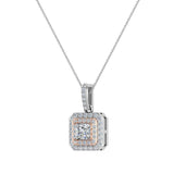 Princess Diamond Cornered Double Halo 2 tone Necklace 14K Gold-G,I1 - Rose Gold