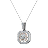Princess Diamond Cornered Double Halo 2 tone Necklace 14K Gold-G,SI - Rose Gold
