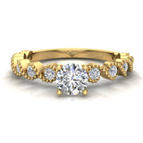0.70 Ct Milgrain Diamond Engagement Ring for Women Ocean Wave Ripple 14K Gold G SI - Yellow Gold