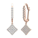 Square Diamond Dangle Earrings Dainty Drop Style 14K Gold 1.31 ct-I,I1 - Rose Gold