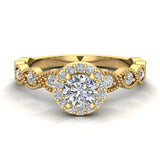 Round brilliant Halo Diamond engagement ring marquee 14K Gold 0.50 CT SI - Yellow Gold