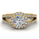Halo Diamond engagement rings round brilliant split shank 14K 1.20 ctw G-SI - Yellow Gold