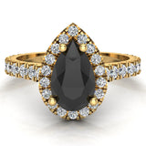 Pear Cut Black Diamond Halo Engagement Ring 14K Gold (G,SI) - Yellow Gold