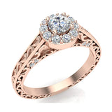 18K Gold Vintage Style Halo Diamond Promise Ring 0.40 ct Glitz Design (G,VS) - Rose Gold