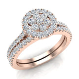 0.75 carat total weight Flower cluster Diamond Wedding Ring Bridal set 14K Gold  (I,I1) - Rose Gold