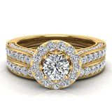 Diamond Wedding Ring Set Round Halo Rings 8-prongs 14K Gold 1.15 ct-F,VS - Yellow Gold
