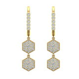 Hexagon Diamond Dangle Earrings Dainty Drop Style 14K Gold 1.05 ct-I,I1 - Yellow Gold