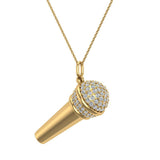 Music Voice Microphone Diamond Charm Necklace 14K Gold 0.82 ct tw-L,I2 - Yellow Gold