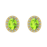 4.20 ct tw Green Peridot & Diamond Cabochon Stud Earring In 14k Gold-G,I1 - Yellow Gold