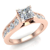 1.32 ctw Riviera Shank Princess Cut Diamond Engagement Ring 14K Gold-H,SI - Rose Gold