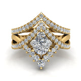 1.75 Ct Moissanite Pear Cut Wedding Ring Set 14K Gold Glitz Design-I,I1 - Yellow Gold