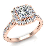 Princess Cushion Halo Diamond Engagement Ring 1.30 ct 14K Gold-I,I1 - Rose Gold