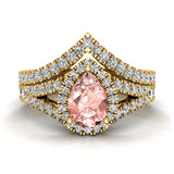 1.70 Ct Pear Cut Pink Morganite Halo Diamond Wedding Ring Set 14K Gold-I,I1 - Yellow Gold