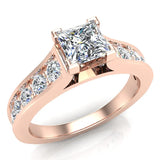 1.32 ctw Riviera Shank Princess Cut Diamond Engagement Ring 14K Gold-F,VS - Rose Gold