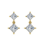 Princess Cut Drop Two stone Diamond Dangle Earrings 14K Gold-G,SI - Yellow Gold