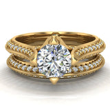 Micro Pave Solitaire Diamond Wedding Ring Set 14K Gold (I,I1) - Yellow Gold