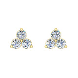 Three Stone Triangle Setting Diamond Stud Earring 18K Gold-G,VS - Yellow Gold