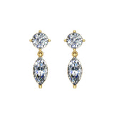 Round & Marquise Drop 2 stone Diamond Dangle Earrings 14K Gold-I,I1 - Yellow Gold