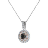 Round Cut Black Diamond Double Halo 2 tone necklace 14K Gold-G,I1 - Rose Gold
