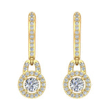 Dangle Drop Shape Halo Diamond Earrings 14K Gold (I,I1) - Yellow Gold
