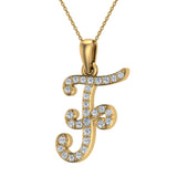 Initial pendant F Letter Charms Diamond Necklace 14K Gold-G,I1 - Yellow Gold